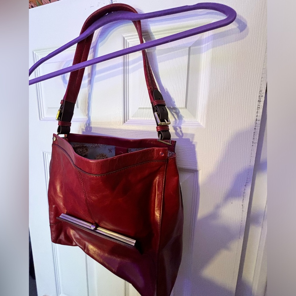 HOBO Red Leather Shoulder Bag with Glossy Finish
